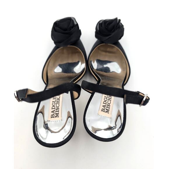 Badgley Mischka Carlise Satin Rosette Slingback Pumps Women's Black Size US6 - Picture 10 of 13